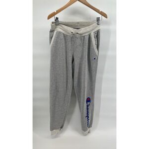 Champion Sweatpants Joggers Grey Athleticwear Logo Print Size Small